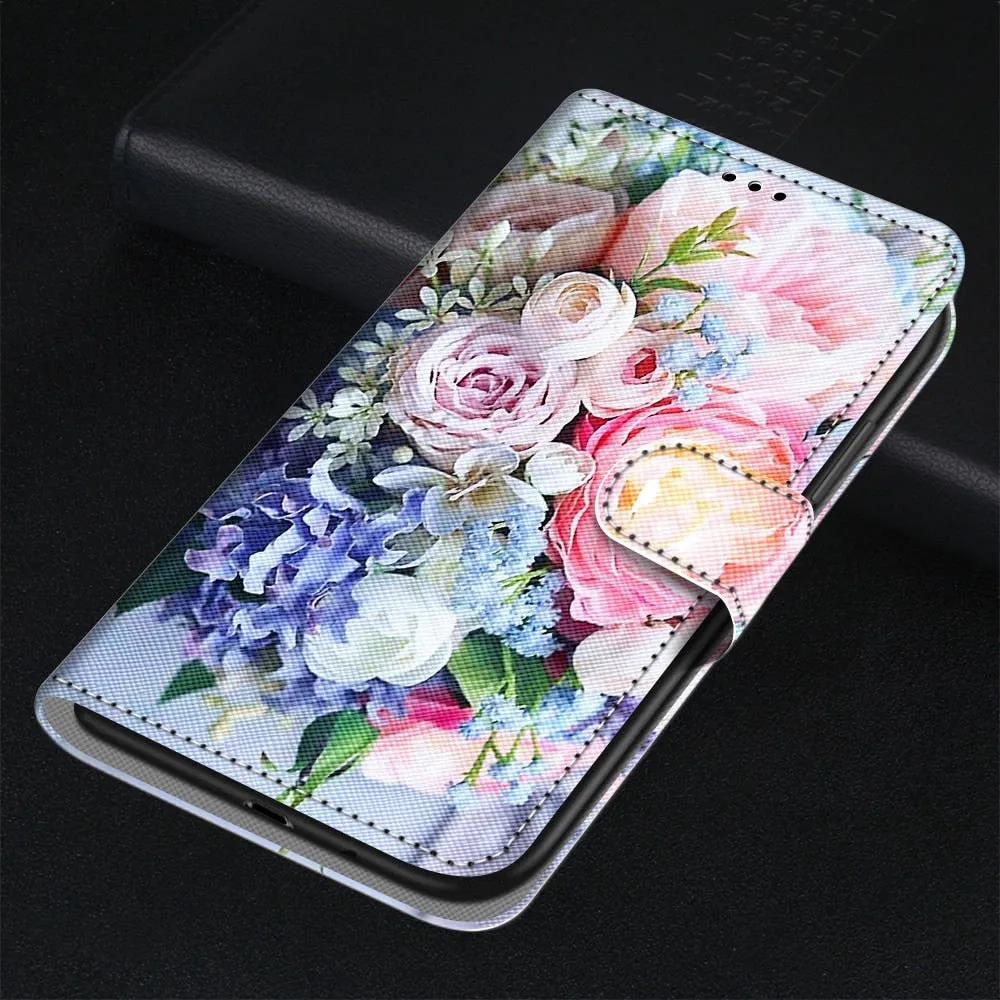 Anymob Samsung Case Multicolor Roses Magnetic Flip Leather Card Slot Wallet Phone Cover Protection