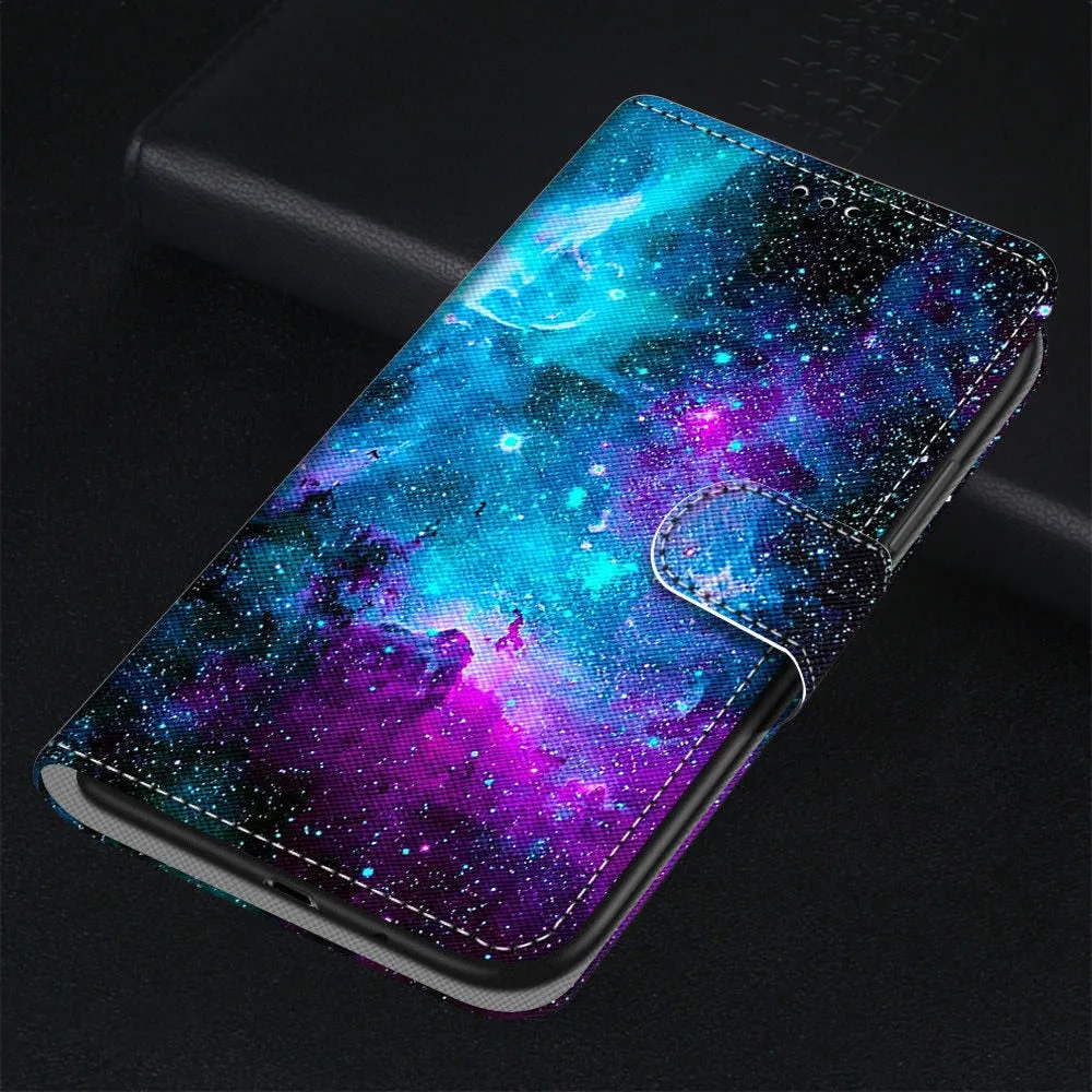 Anymob Samsung Case Sky Blue Magnetic Flip Leather Card Slot Wallet Phone Cover Protection