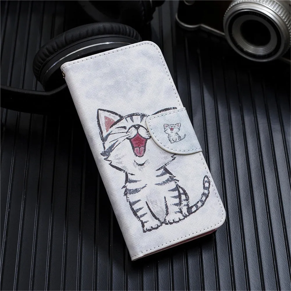 Anymob Samsung Case White Kitten Design Cartoon Flip Leather Wallet Phone Cover Protection