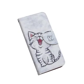 Anymob Samsung Case White Kitten Design Cartoon Flip Leather Wallet Phone Cover Protection