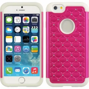 Apple iPhone 6s Plus Case / 6 Plus Case Crystal Rhinestone Slim Hybrid Dual Layer Case - Hot Pink/White