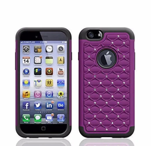 Apple iPhone 6s Plus Case / 6 Plus Case Crystal Rhinestone Slim Hybrid Dual Layer Case - Purple/Black