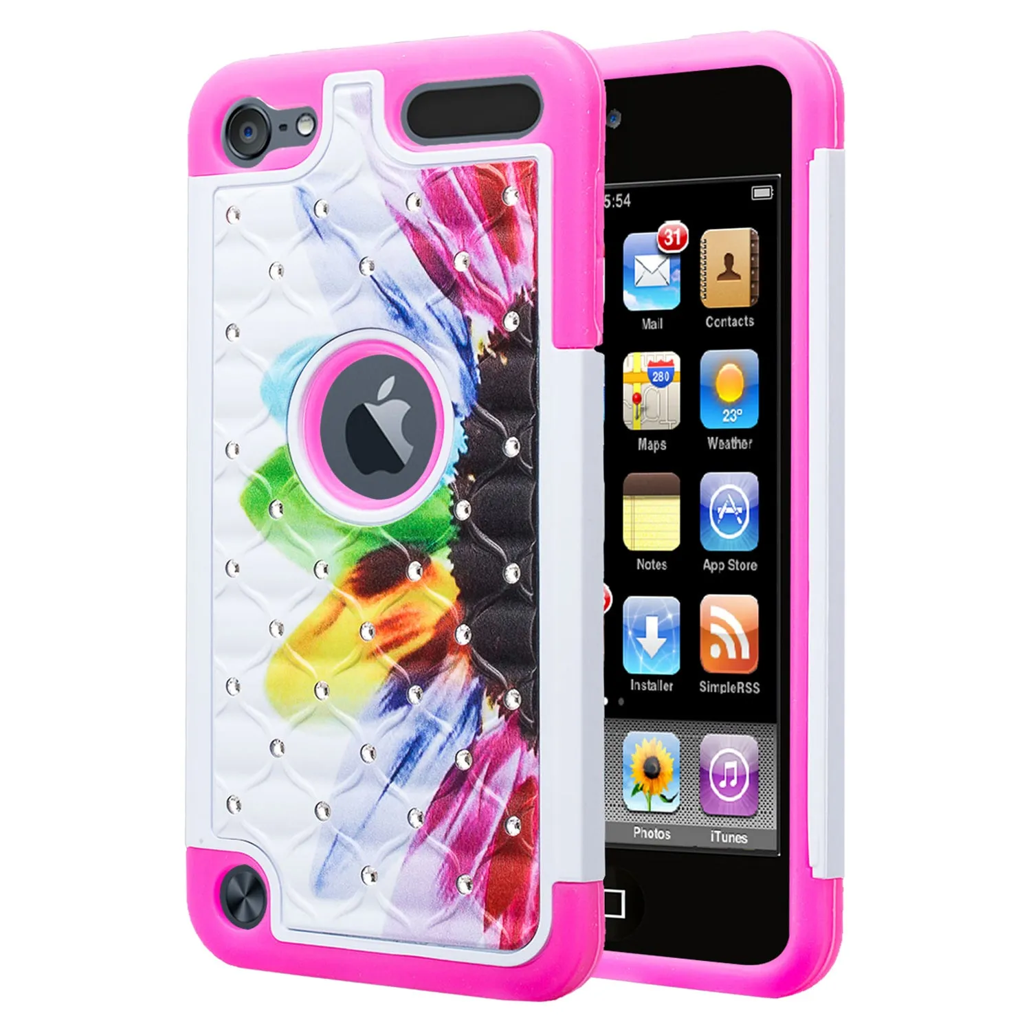 Apple iPod Touch 5 / Touch 6 Diamond Rhinestone Studded [Impact/Shock Resistant] Hybrid Dual Layer Case for Apple iPod Touch 5 / Touch 6 - Sunflower