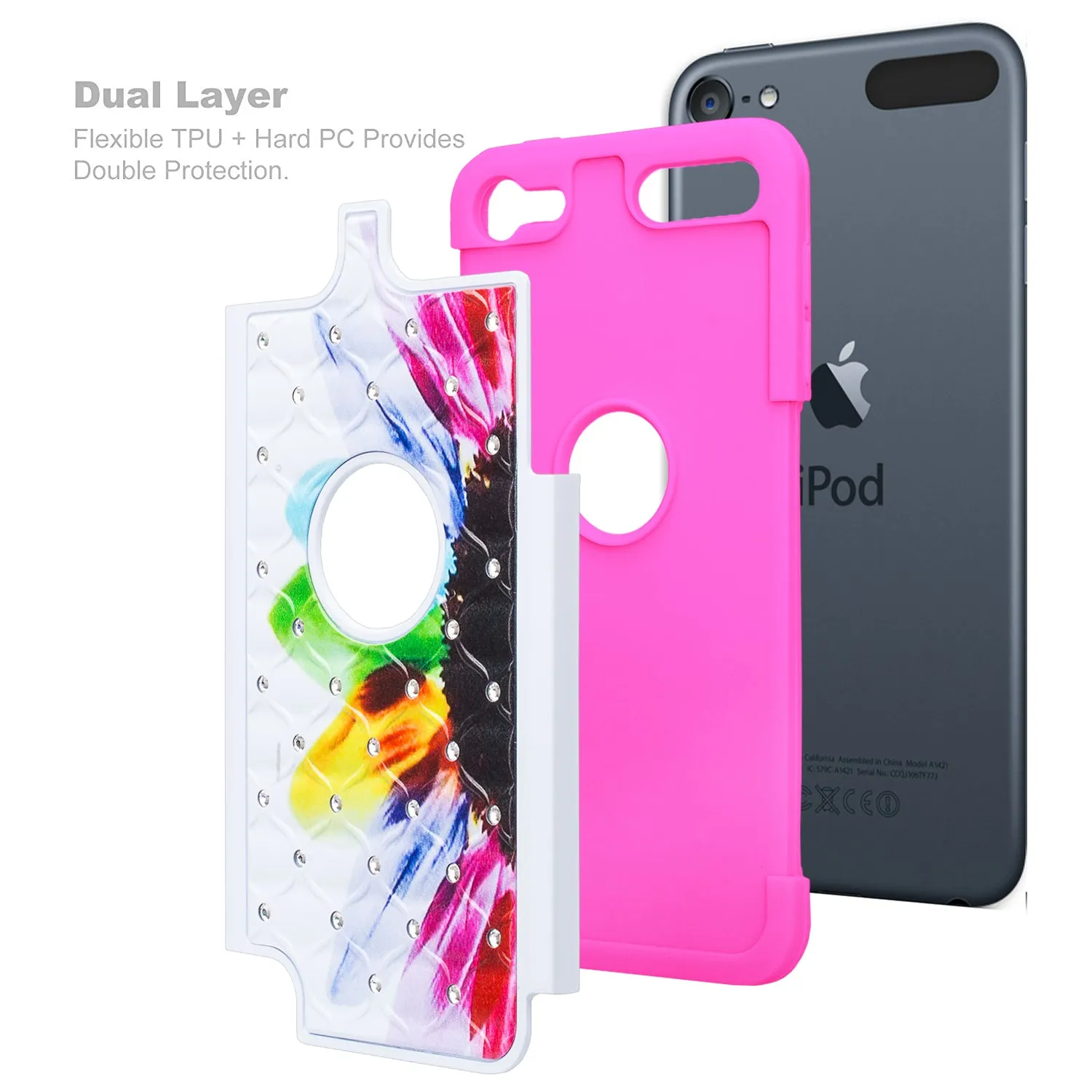 Apple iPod Touch 5 / Touch 6 Diamond Rhinestone Studded [Impact/Shock Resistant] Hybrid Dual Layer Case for Apple iPod Touch 5 / Touch 6 - Sunflower