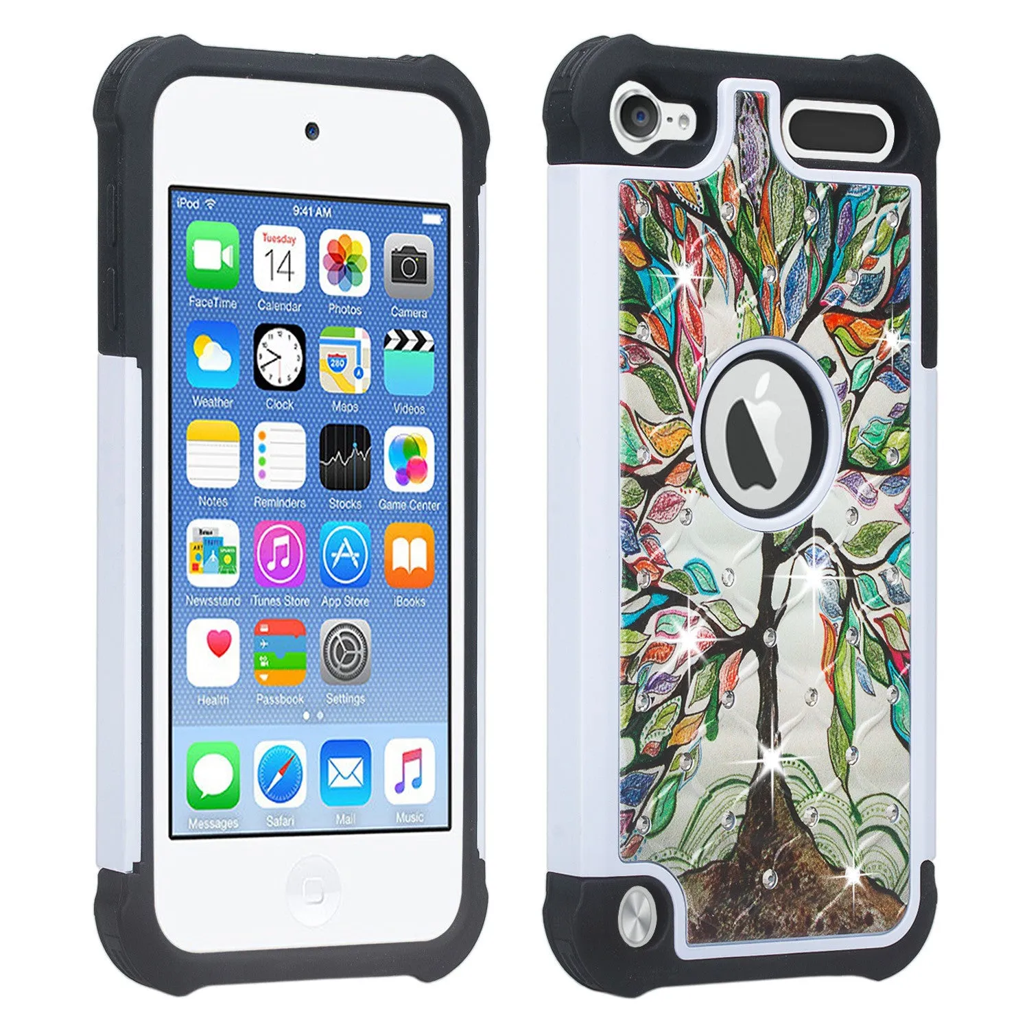 Apple iPod Touch 5 / Touch 6 Diamond Rhinestone Studded [Impact/Shock Resistant] Hybrid Dual Layer Case for Apple iPod Touch 5 / Touch 6 - Vibrant Tree