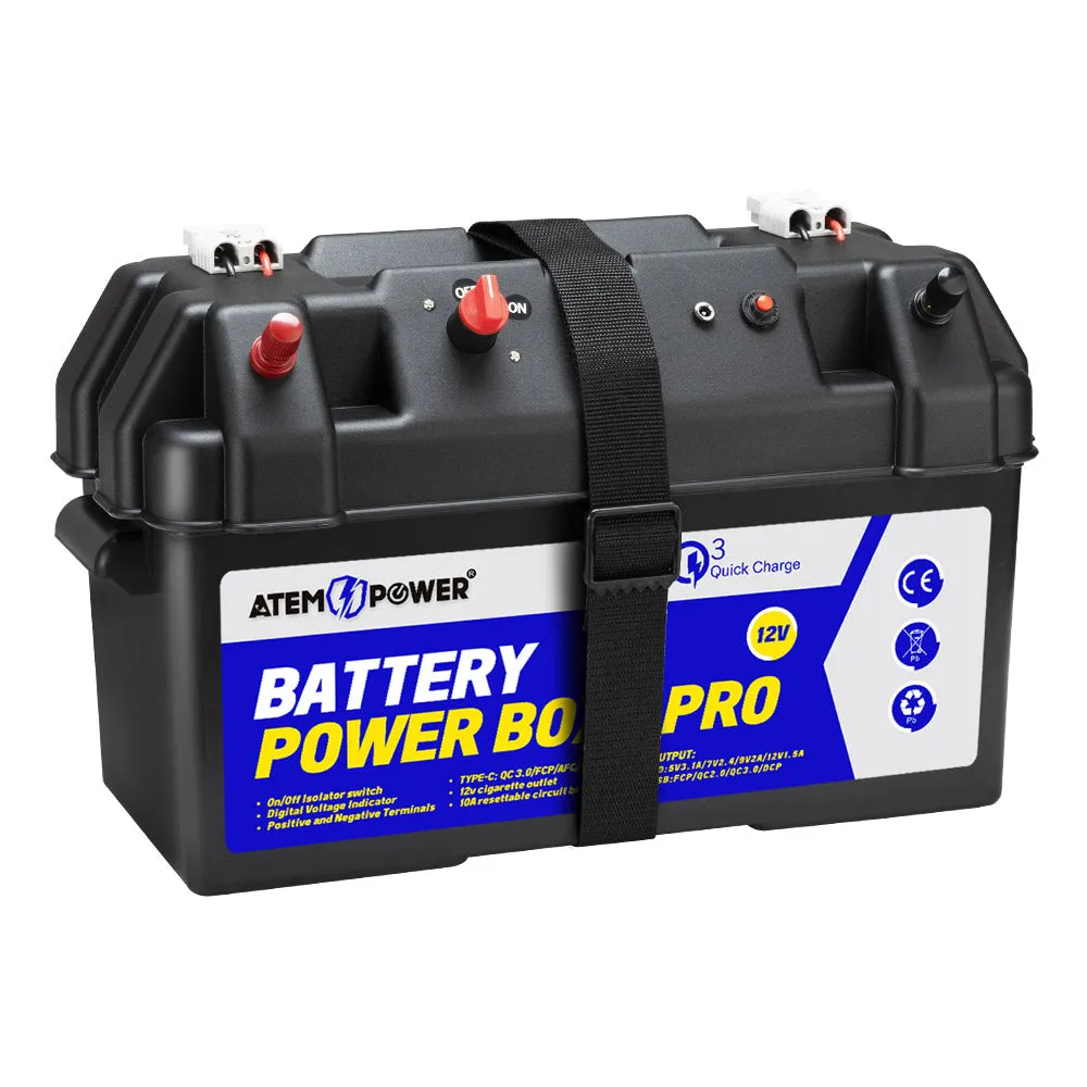 Atem Power 12V Battery Box Portable Deep Cycle Batteries Type C Quick Charge USB