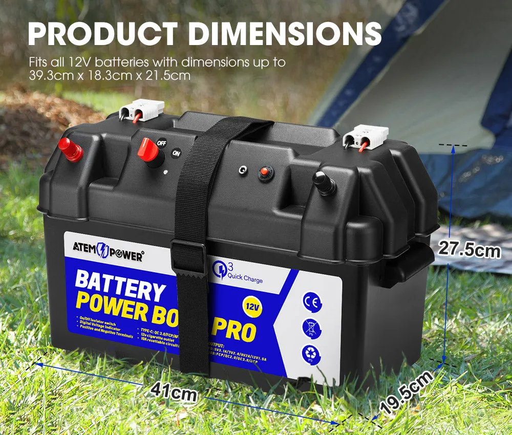 Atem Power 12V Battery Box Portable Deep Cycle Batteries Type C Quick Charge USB