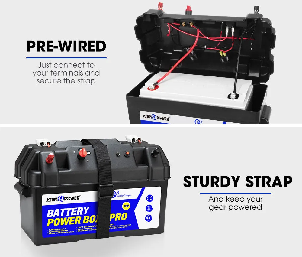 Atem Power 12V Battery Box Portable Deep Cycle Batteries Type C Quick Charge USB
