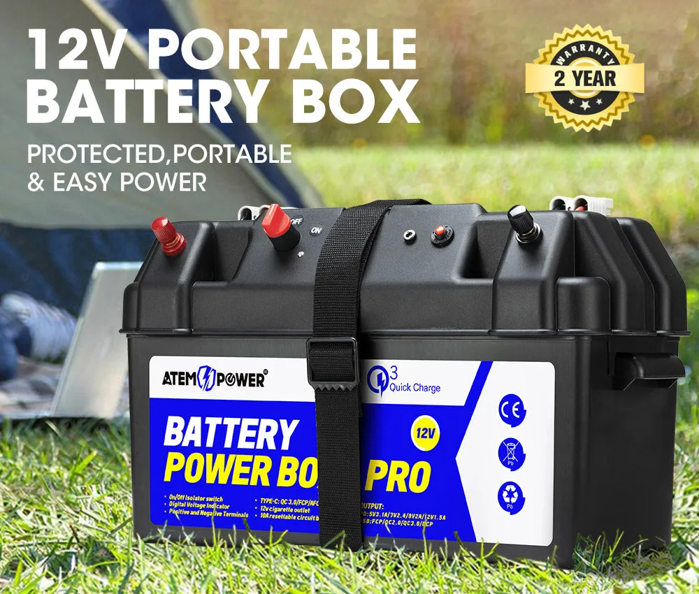 Atem Power 12V Battery Box Portable Deep Cycle Batteries Type C Quick Charge USB
