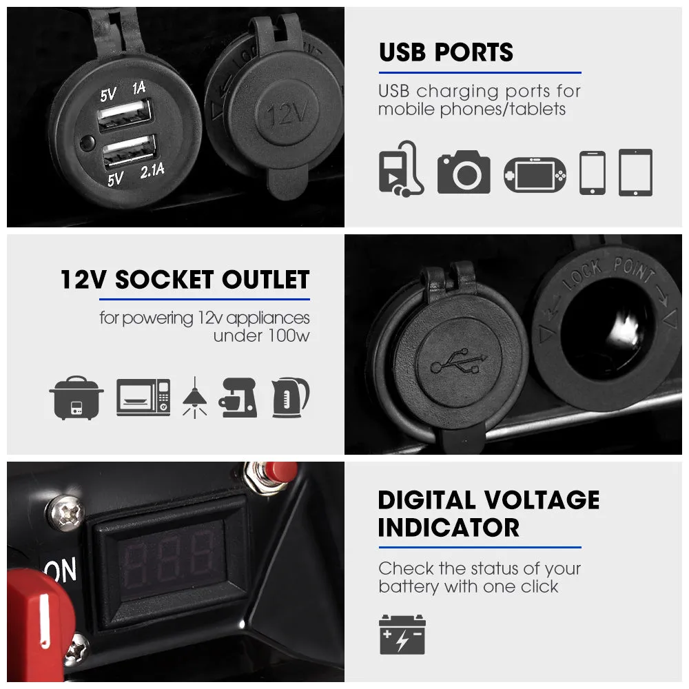 Atem Power Battery Box w/ Monitor 12V Portable Deep Cycle AGM Universal Large Marine
