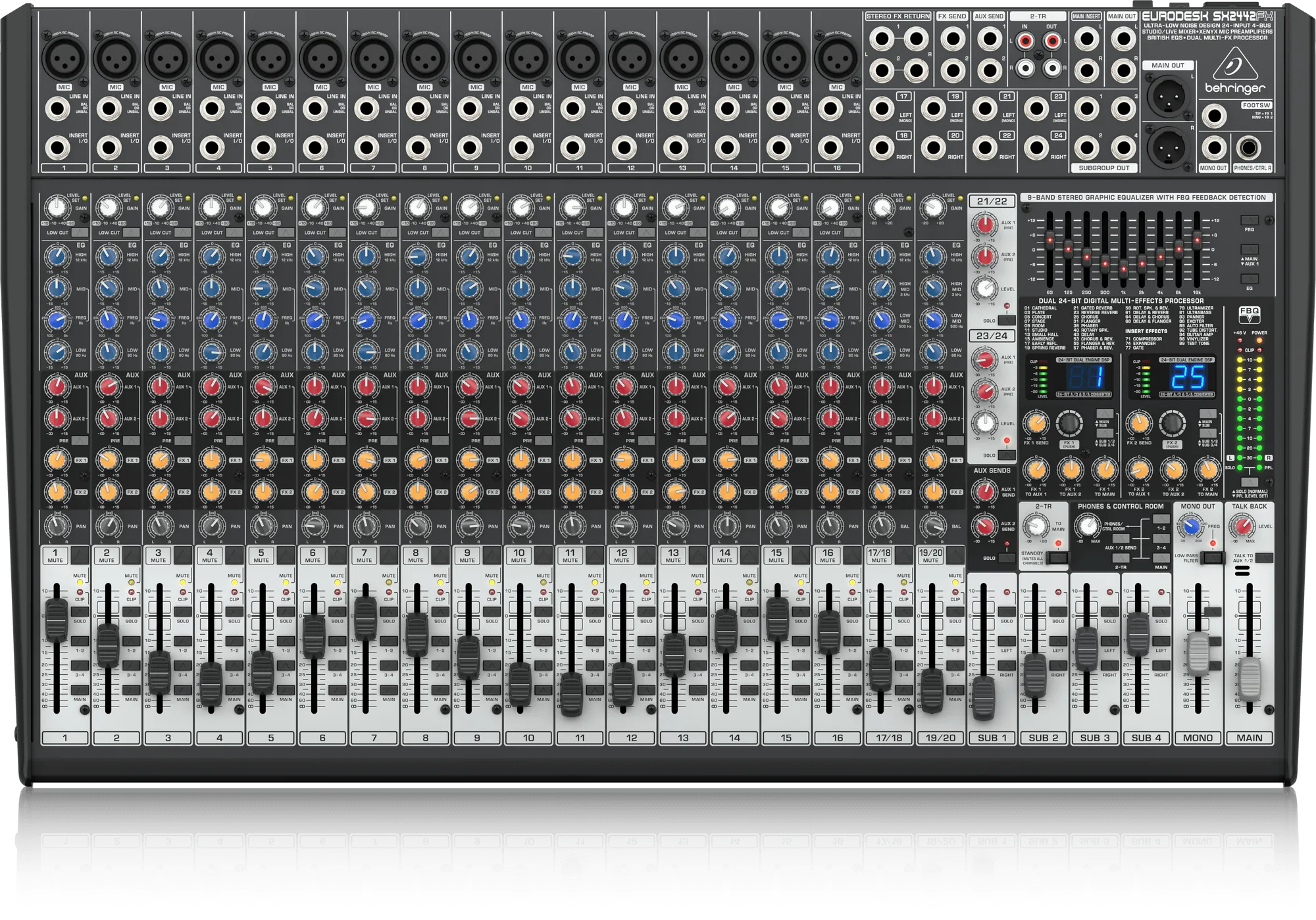 Behringer Eurodesk SX2442FX Ultra-Low Noise Design 24-Input 4-Bus Studio/Live Mixer with XENYX Mic Preamplifiers, British EQ and Dual Multi-FX Processor