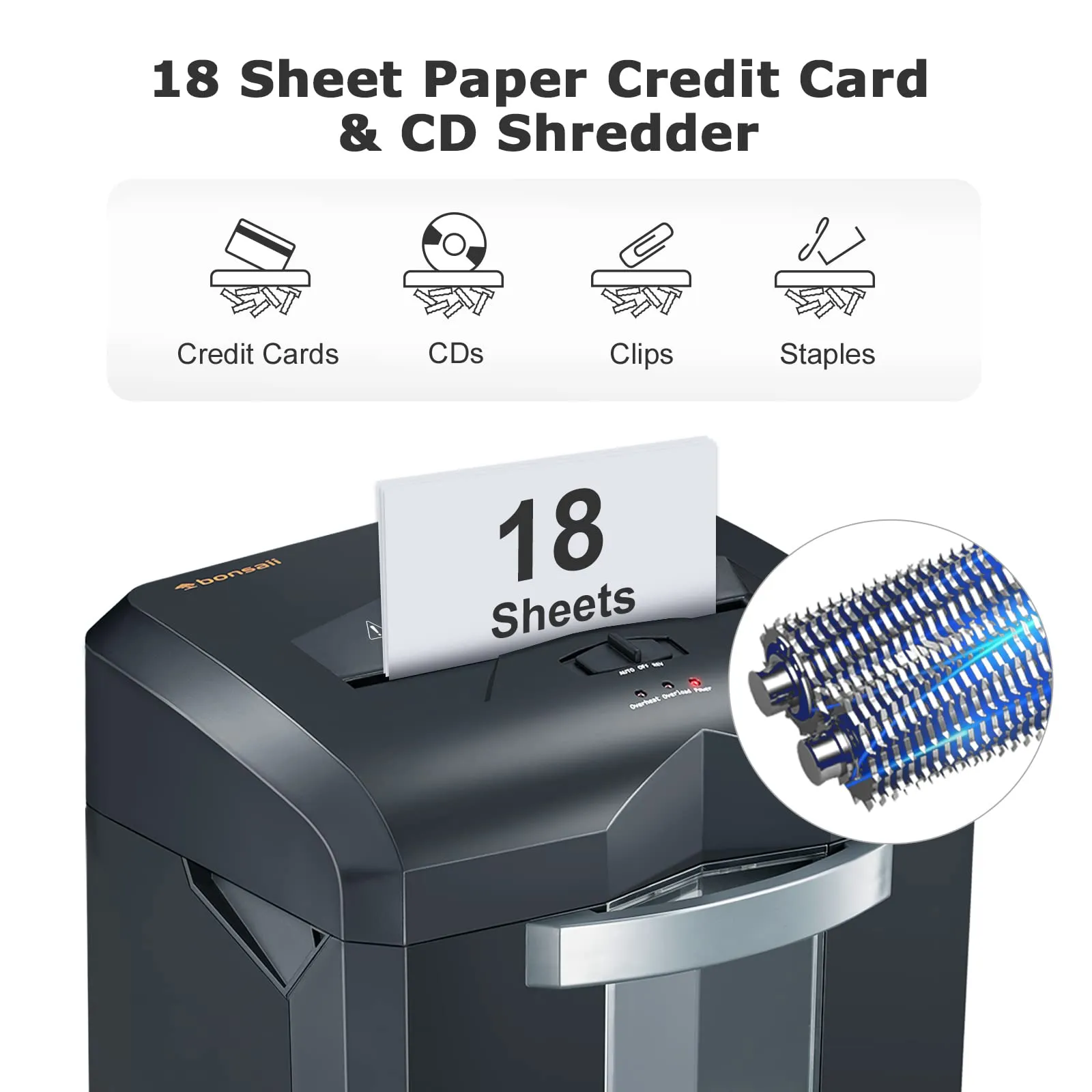 Bonsaii Paper Shredder, 18-Sheet 60-Minutes Shredder for Office Heavy Duty Cross-Cut Shredder with 6 Gallon Pullout Basket & 4 Casters(C149-C)