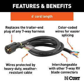 CURT 56601 Replacement 7-Way RV Blade with 6ft. Wires (Trailer Side)