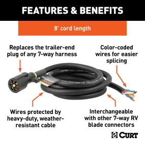 CURT 56602 Replacement 7-Way RV Blade with 8ft. Wires (Trailer Side)