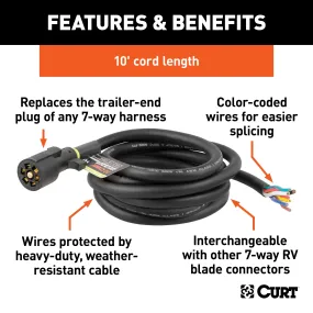 CURT 56603 Replacement 7-Way RV Blade with 10ft. Wires (Trailer Side)