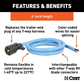 CURT 56611 Cold-Weather Replacement 7-Way RV Blade with 6ft. Wires (Trailer Side)