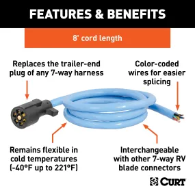 CURT 56612 Cold-Weather Replacement 7-Way RV Blade with 8ft. Wires (Trailer Side)