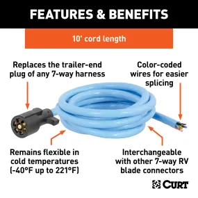 CURT 56613 Cold-Weather Replacement 7-Way RV Blade with 10ft. Wires (Trailer Side)