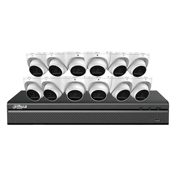 Dahua / IP Camera Kit / 12 x 8MP Dome Camera / 2.8mm Fixed Lens / 16-Channel / 4K NVR / 4TB HDD / IP67 / Starlight / DH-N468L124A