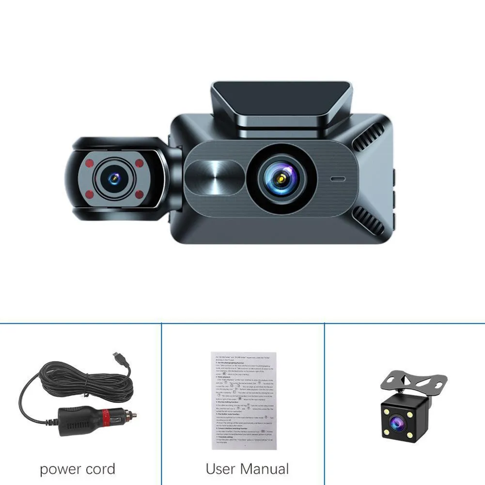 Dash Cam Front Rear Inside 3 Channel Dash Camera 3.0 Inch Ips