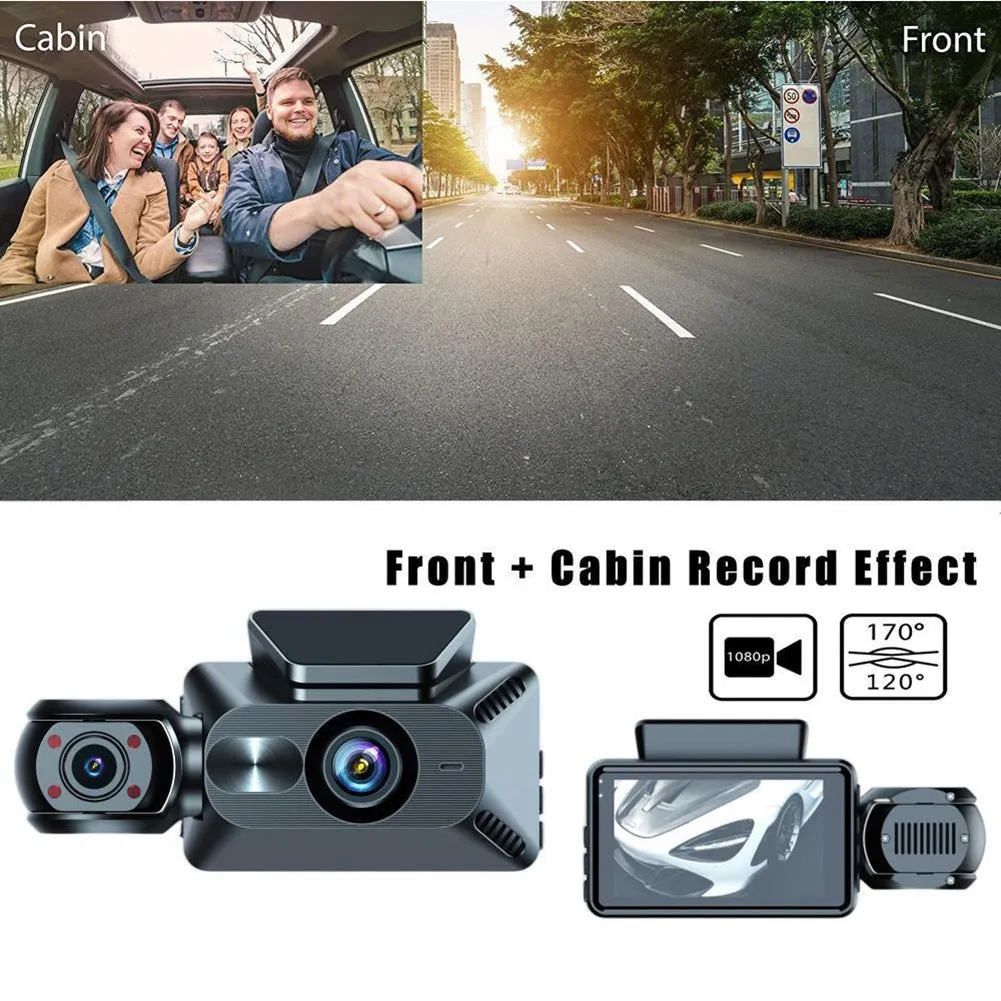 Dash Cam Front Rear Inside 3 Channel Dash Camera 3.0 Inch Ips