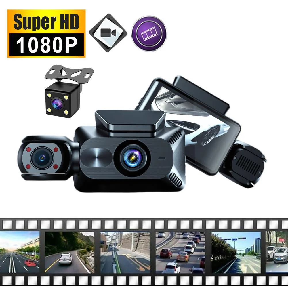 Dash Cam Front Rear Inside 3 Channel Dash Camera 3.0 Inch Ips
