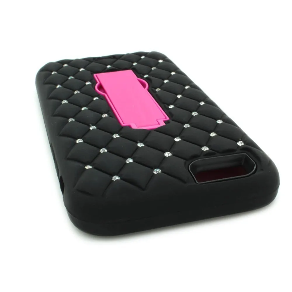 For Apple iPhone 6s / 6 Case, Diamond Hybrid Dual Layer Slim Case with Kickstand for Iphone 6S/6 - Hot Pink/Black