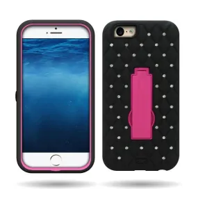 For Apple iPhone 6s / 6 Case, Diamond Hybrid Dual Layer Slim Case with Kickstand for Iphone 6S/6 - Hot Pink/Black