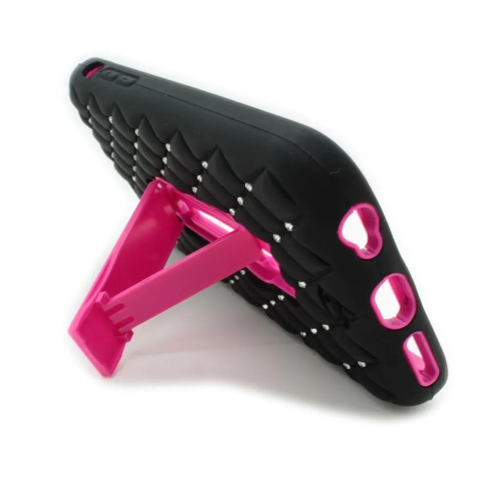 For Apple iPhone 6s / 6 Case, Diamond Hybrid Dual Layer Slim Case with Kickstand for Iphone 6S/6 - Hot Pink/Black