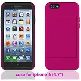 For Apple iPhone 6s / 6 Case, Hybrid Dual Layer Armor with Card Slot[Kickstand] Case for Iphone 6S/6 - Hot Pink