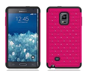Galaxy Note 4 Case, Crystal Rhinestone Studded Hybrid Dual Layer Shock Absorbent Case for Samsung Galaxy Note 4 - Hot Pink/Black