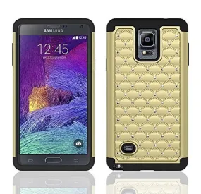Galaxy Note 4 Case, Crystal Rhinestone Studded Hybrid Dual Layer Shock Resistant Case for Samsung Galaxy Note 4 - Gold/Black