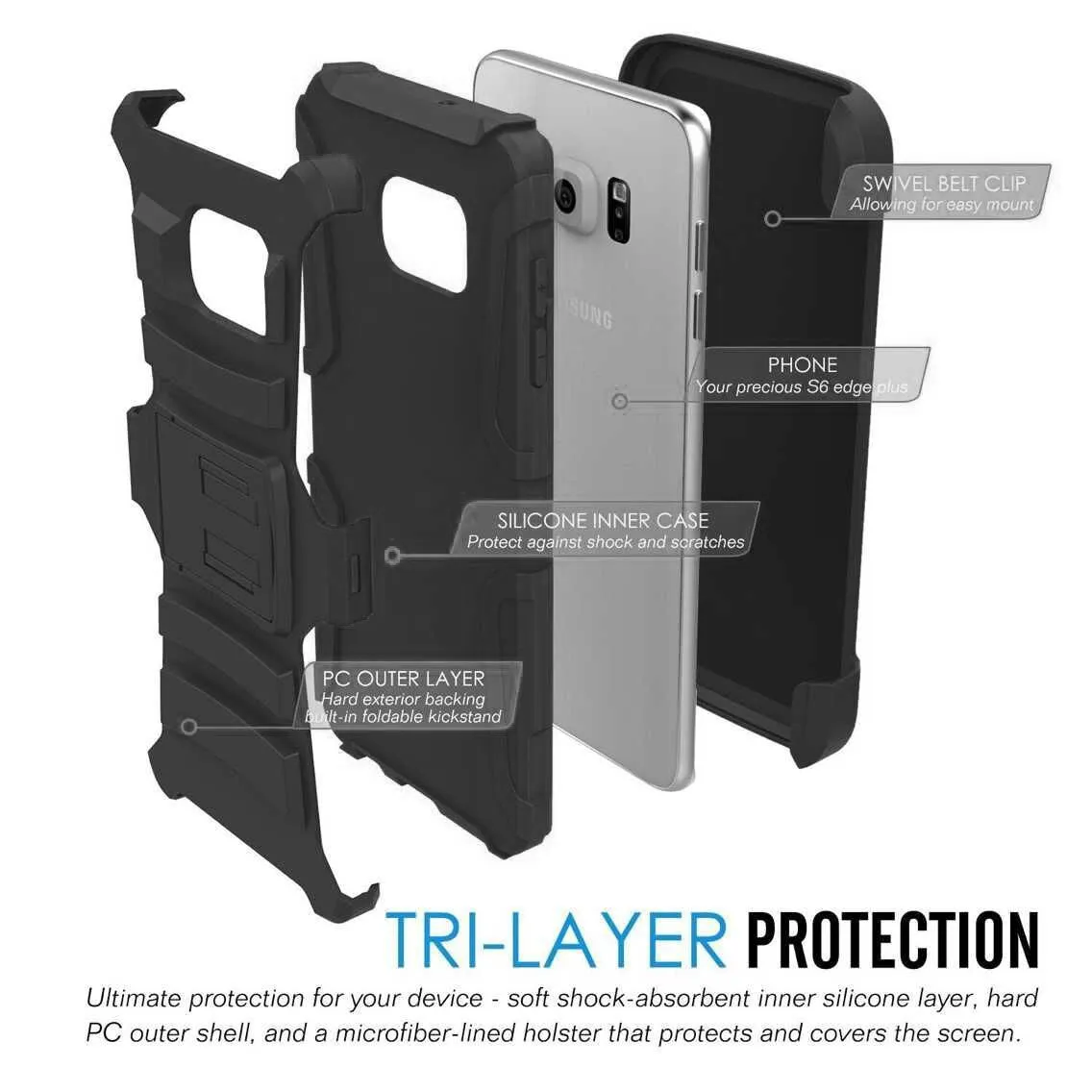 Galaxy Note 5 Case, Full Body Armor [Kickstand] Hybrid Tri-Layer Case for Samsung Galaxy Note 5 - Blue