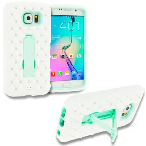 Galaxy Note 5 Case, Heavy Duty Armor Diamond Rhinestone Hybrid Case with Kickstand for Samsung Galaxy Note 5 - White/Teal