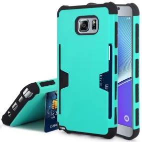 Galaxy Note 5 Case, Slim Hybrid [Card Slot Insert] Dual Layer [Shock Resistant] Case Cover for Samsung Galaxy Note 5 - Teal
