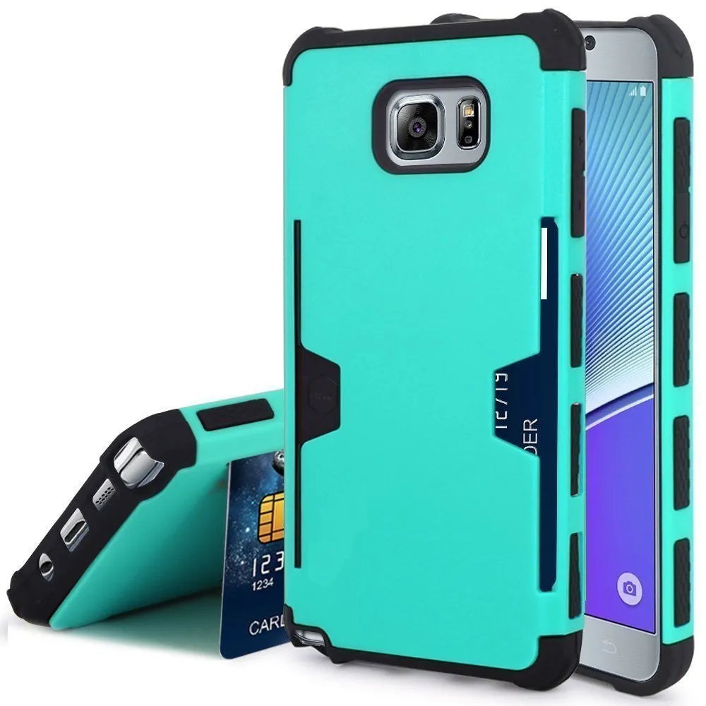 Galaxy Note 5 Case, Slim Hybrid [Card Slot Insert] Dual Layer [Shock Resistant] Case Cover for Samsung Galaxy Note 5 - Teal