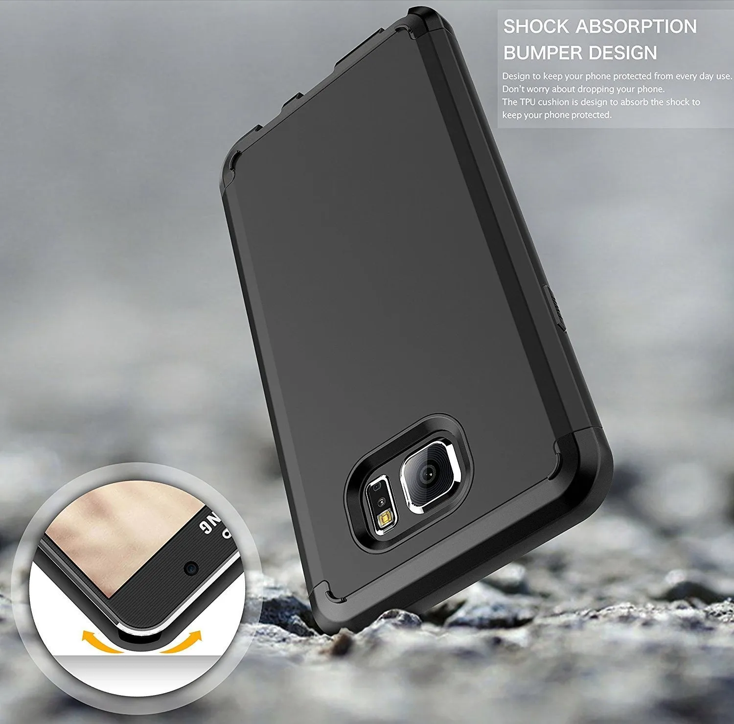 Galaxy Note 5 Case, Slim Hybrid Dual Layer [Shock Resistant] Case Cover for Samsung Galaxy Note 5 - Black
