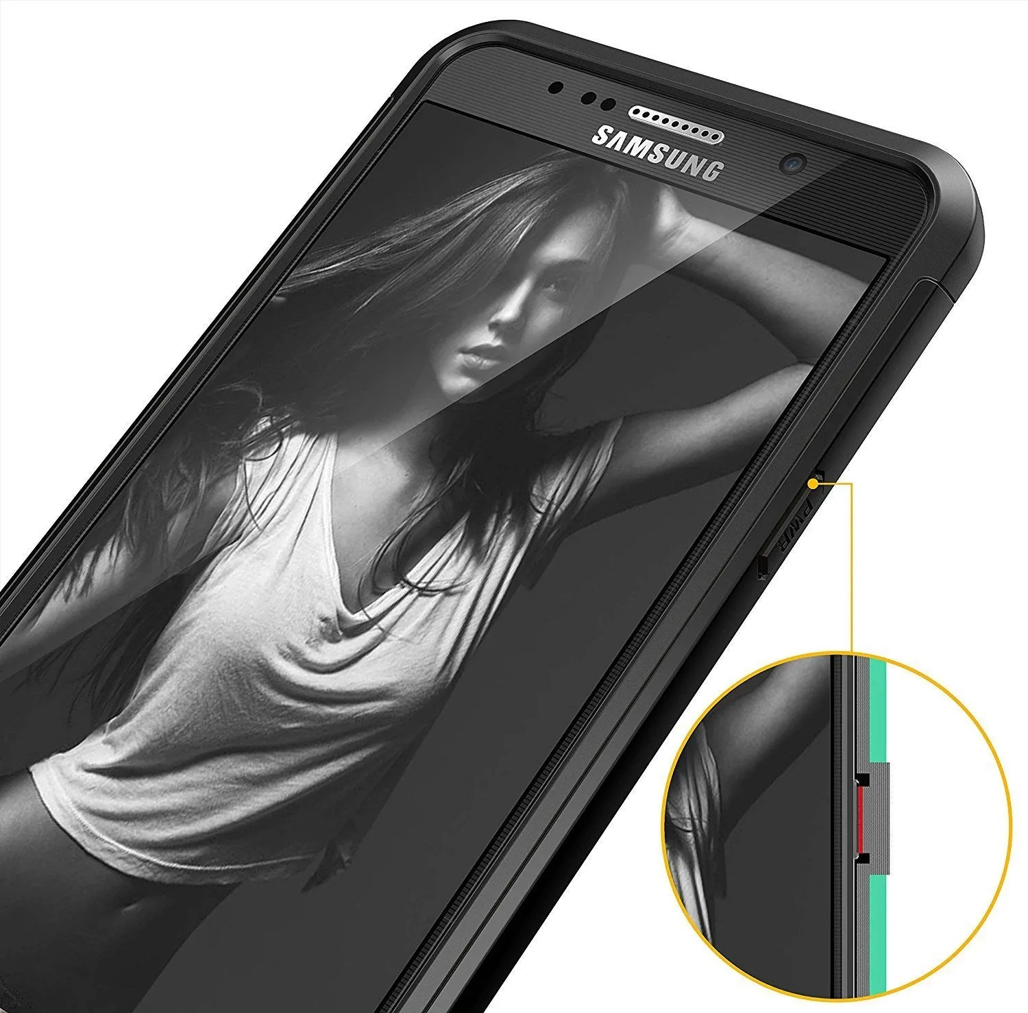 Galaxy Note 5 Case, Slim Hybrid Dual Layer [Shock Resistant] Case Cover for Samsung Galaxy Note 5 - Black
