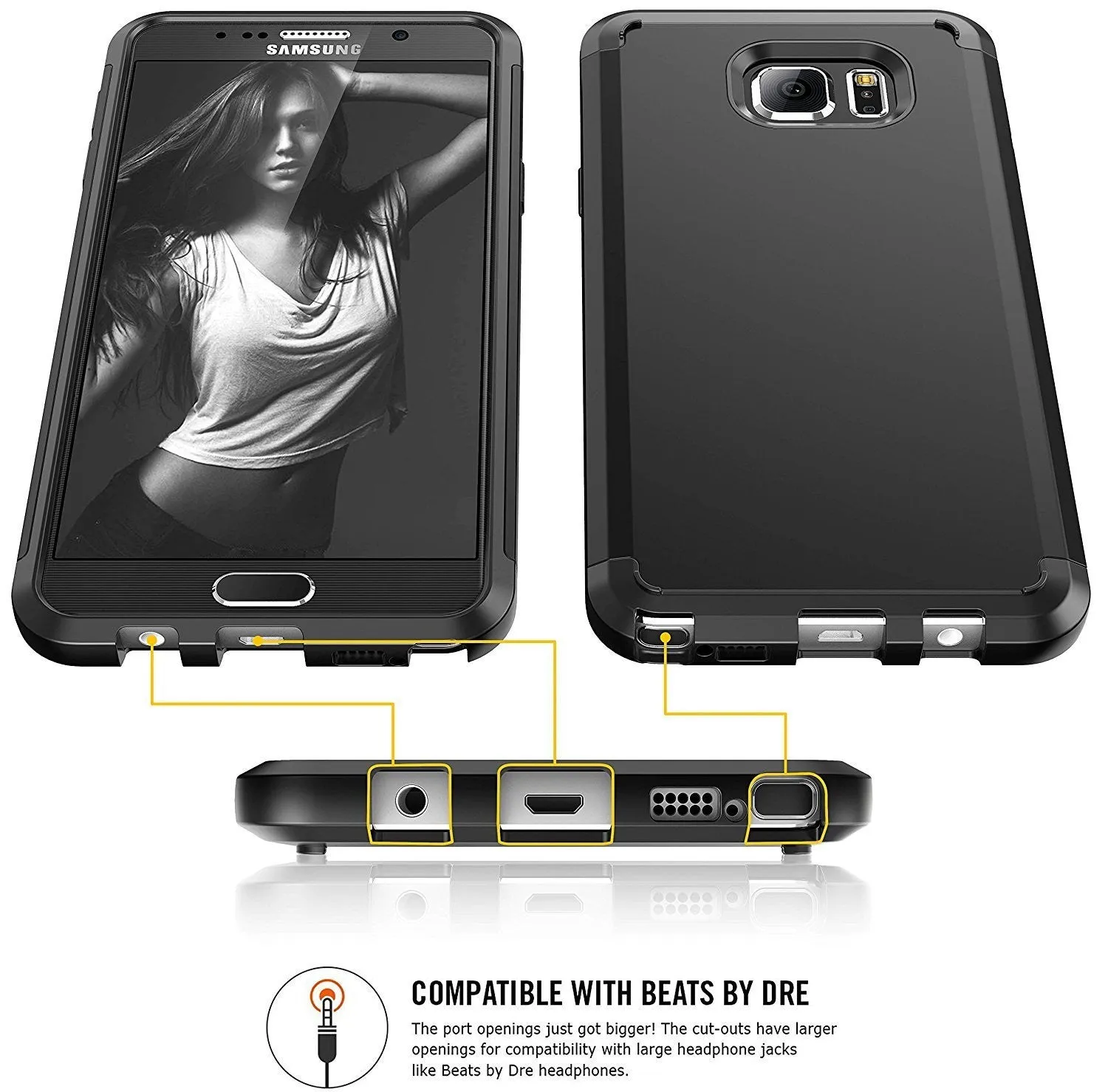Galaxy Note 5 Case, Slim Hybrid Dual Layer [Shock Resistant] Case Cover for Samsung Galaxy Note 5 - Black