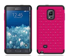 Galaxy Note Edge Case, Crystal Rhinestone Studded Hybrid Dual Layer Shock Absorbent Case for Samsung Galaxy Note Edge - Hot Pink/Black