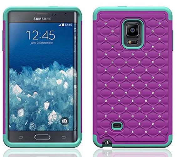 Galaxy Note Edge Case, Crystal Rhinestone Studded Hybrid Dual Layer Shock Resistant Case for Samsung Galaxy Note Edge - Purple/Teal