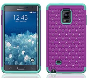 Galaxy Note Edge Case, Crystal Rhinestone Studded Hybrid Dual Layer Shock Resistant Case for Samsung Galaxy Note Edge - Purple/Teal