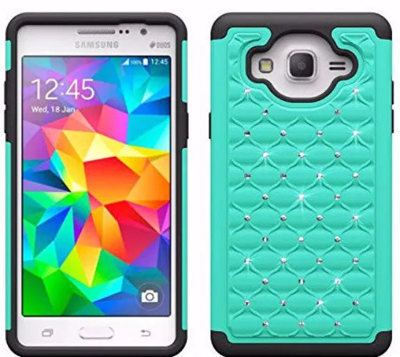 Galaxy On5 Case, Crystal Rhinestone Studded Slim Hybrid Dual Layer Case for Samsung Galaxy On5 - Teal/Black