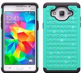 Galaxy On5 Case, Crystal Rhinestone Studded Slim Hybrid Dual Layer Case for Samsung Galaxy On5 - Teal/Black