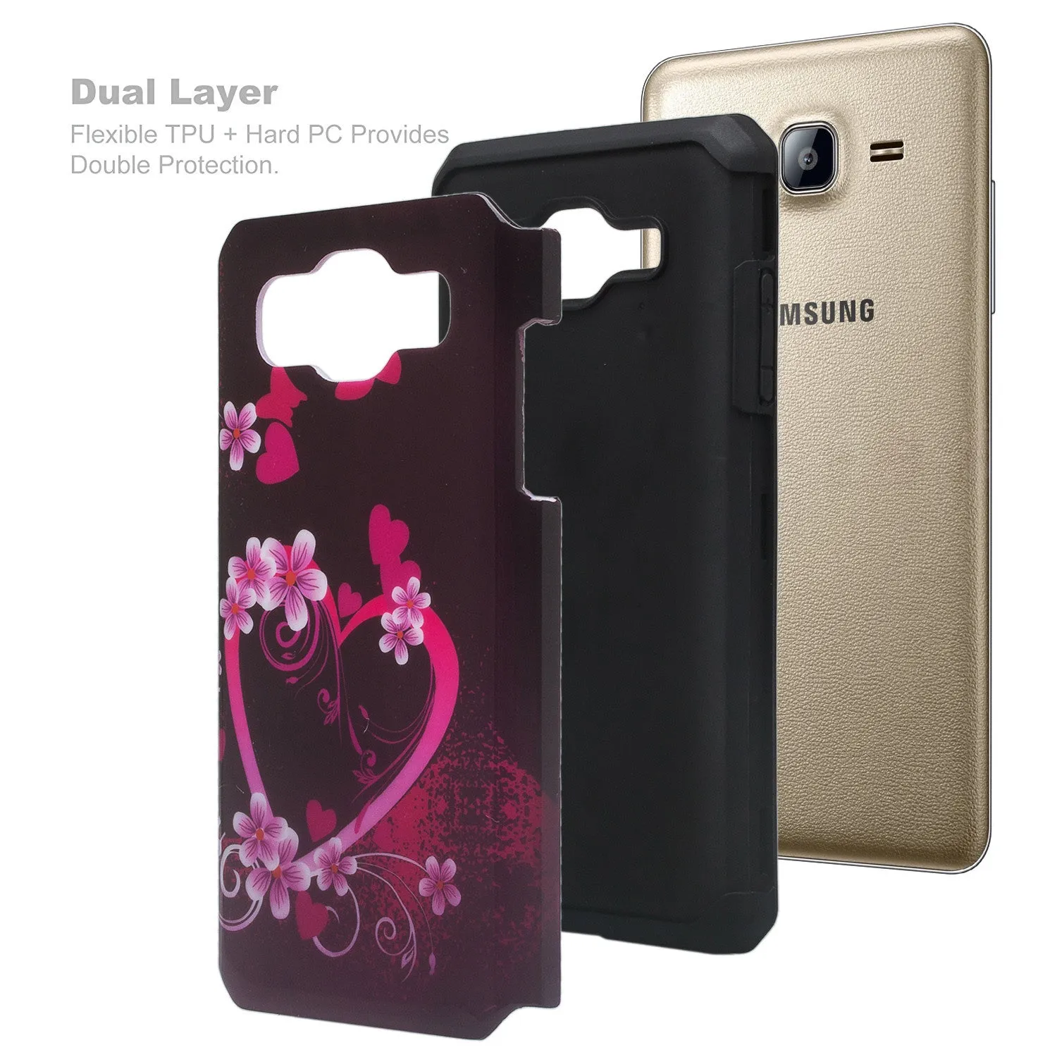 Galaxy On5 Case, Slim Hybrid [Impact/Shock Resistant] Dual Layer Case for Samsung Galaxy On5 - Heart Butterflies