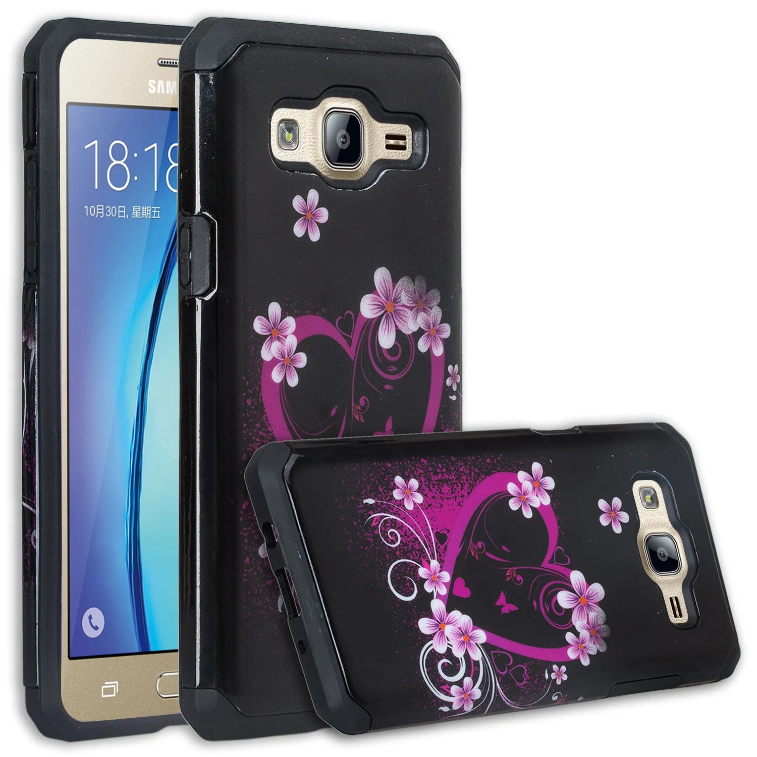 Galaxy On5 Case, Slim Hybrid [Impact/Shock Resistant] Dual Layer Case for Samsung Galaxy On5 - Heart Butterflies
