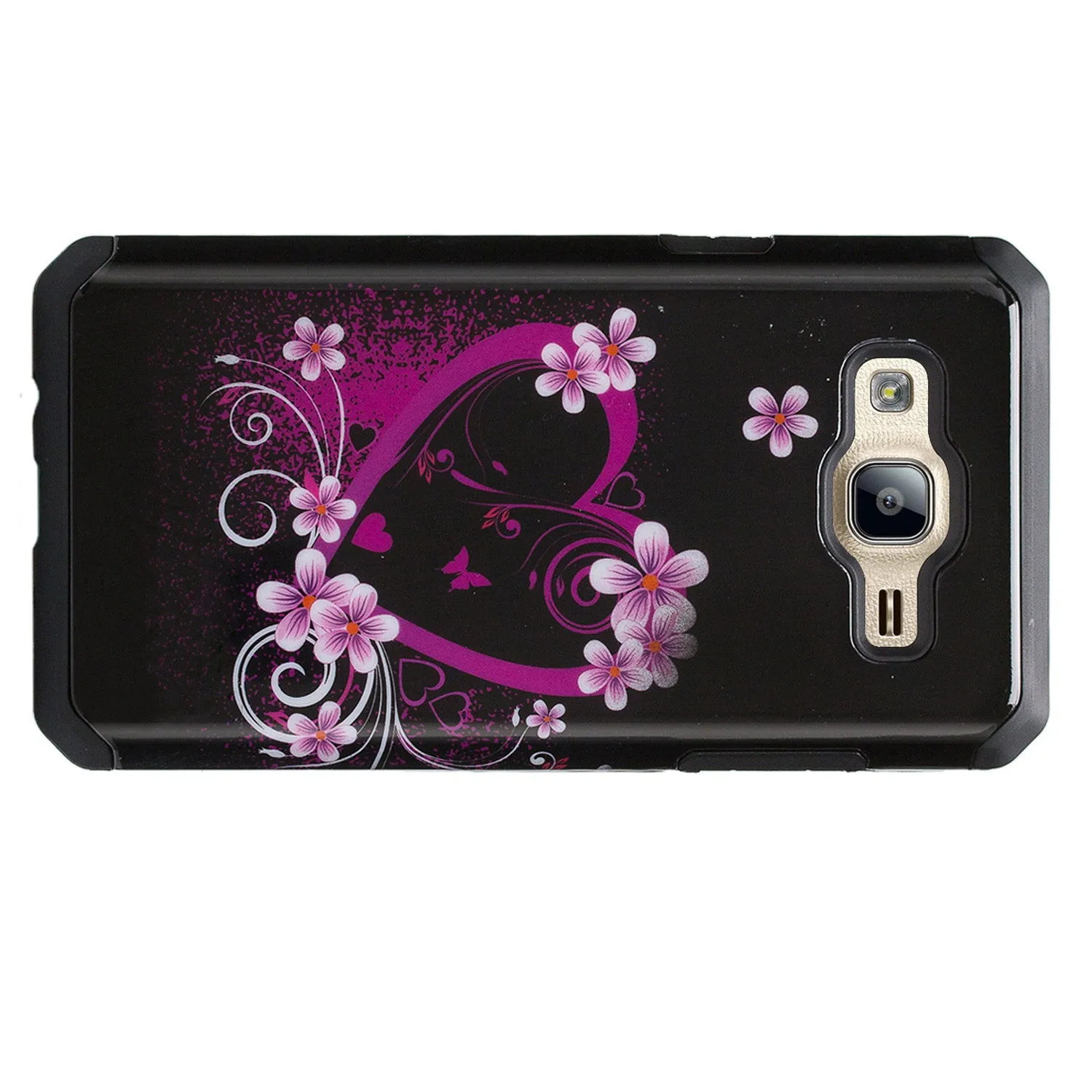 Galaxy On5 Case, Slim Hybrid [Impact/Shock Resistant] Dual Layer Case for Samsung Galaxy On5 - Heart Butterflies