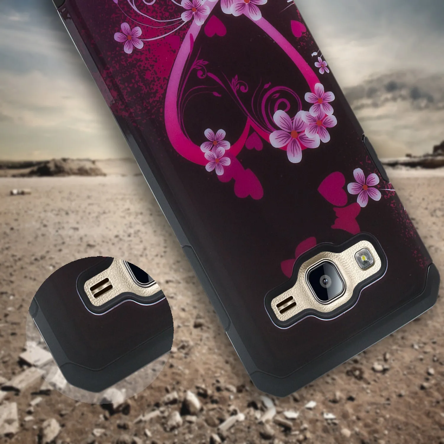 Galaxy On5 Case, Slim Hybrid [Impact/Shock Resistant] Dual Layer Case for Samsung Galaxy On5 - Heart Butterflies
