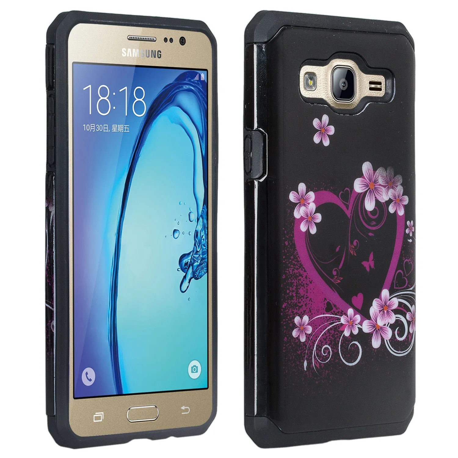 Galaxy On5 Case, Slim Hybrid [Impact/Shock Resistant] Dual Layer Case for Samsung Galaxy On5 - Heart Butterflies