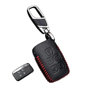 Genuine Leather fob Key Cover for Jaguar Accessories Keychain fit Xf XE XJ F-PACE XFJ i-pace 4 Freelander 2 Key Chain case Holder Shell Bag (5buttons)